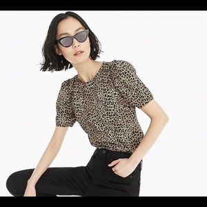 J. Crew Puff-Sleeve Leopard Print Cotton Blouse size small